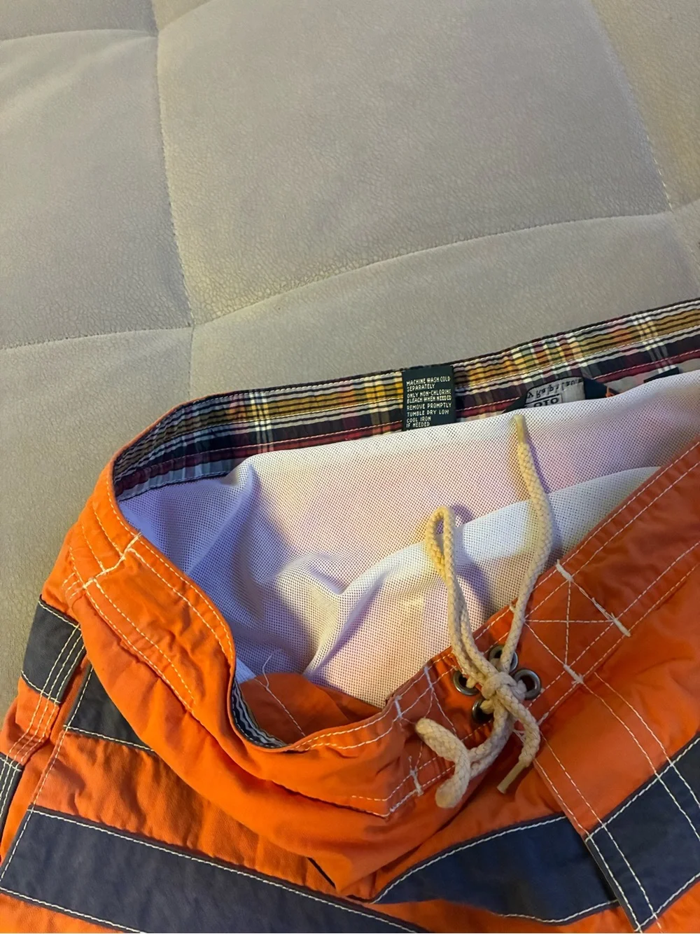 Polo by Ralph Lauren Orange Swim Board Shorts with Navy Stripes